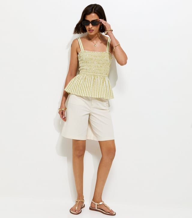 New Look Women's Green Cotton Striped Seersucker Shirred Cami Top New Look - 2