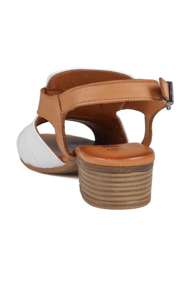 Pavers Pavers Women's Leather Two Tone Block Heel Sandals in White - 3