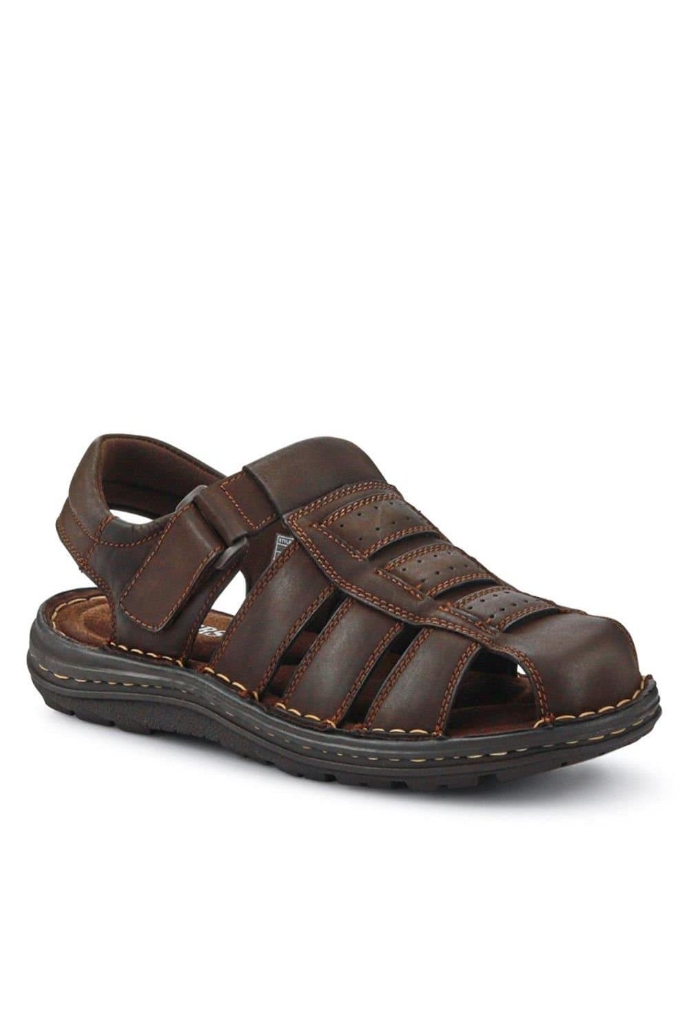 Pavers Pavers Men's Casual Leather Touch-Fasten Sandals in Brown