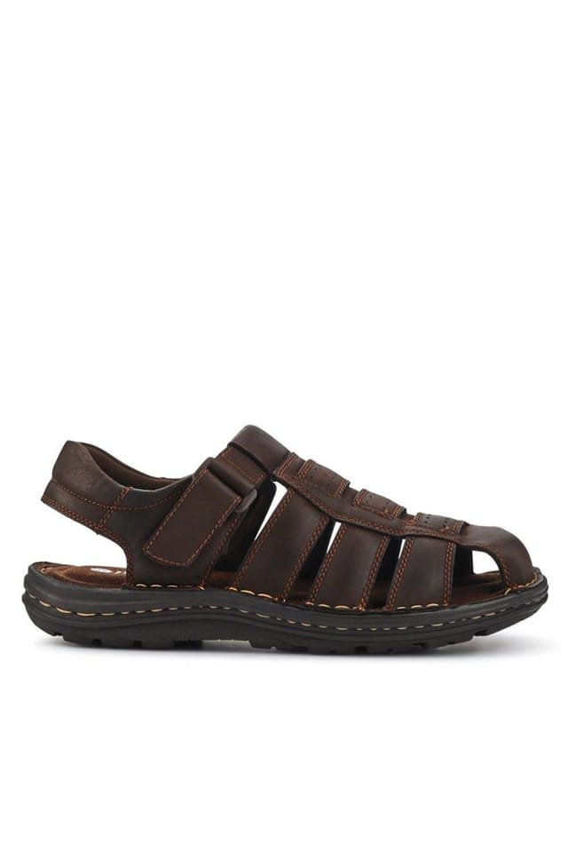 Pavers Pavers Men's Casual Leather Touch-Fasten Sandals in Brown - 2