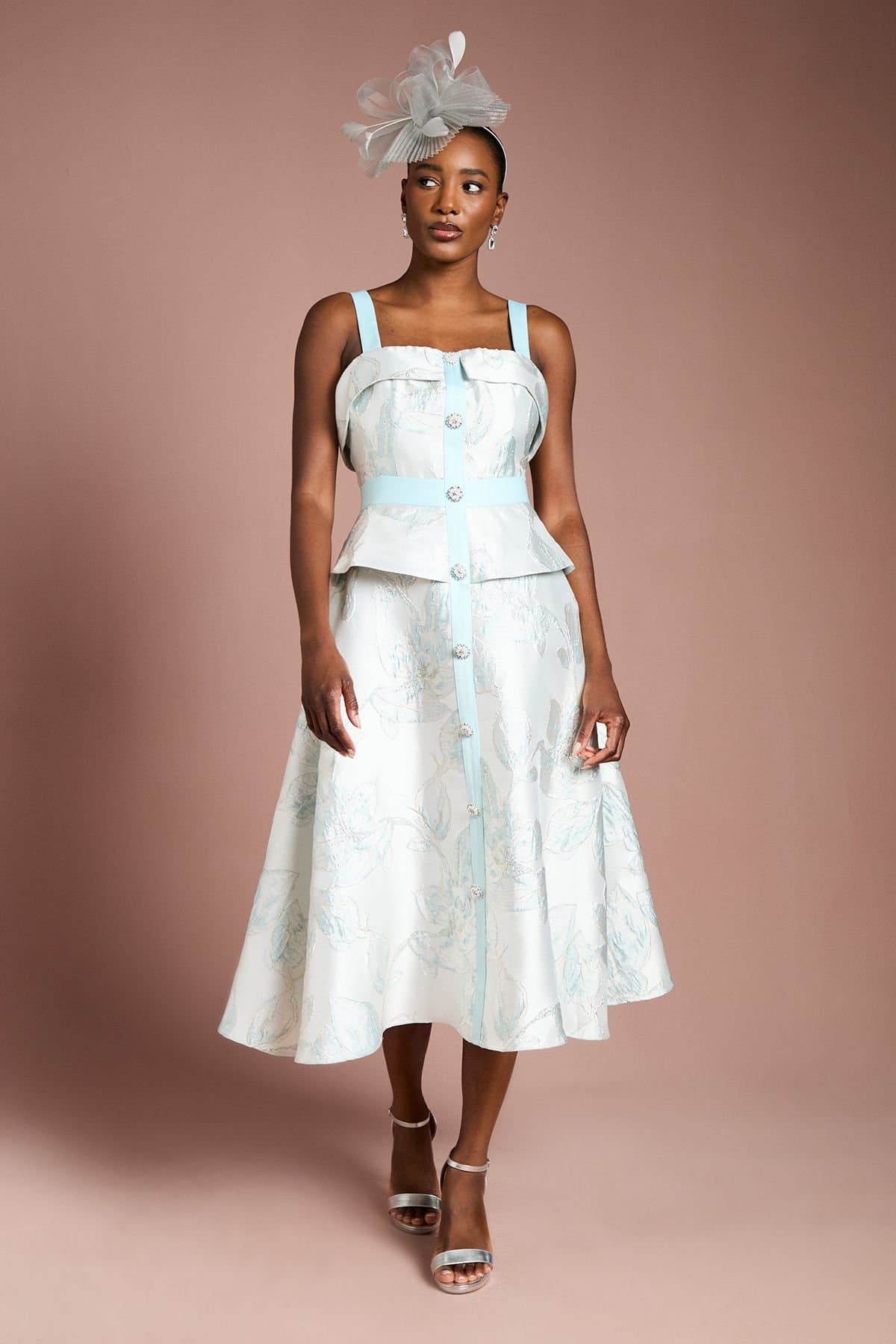 Coast Coast Women's Peplum Hem Jacquard Midi Dress in Mint