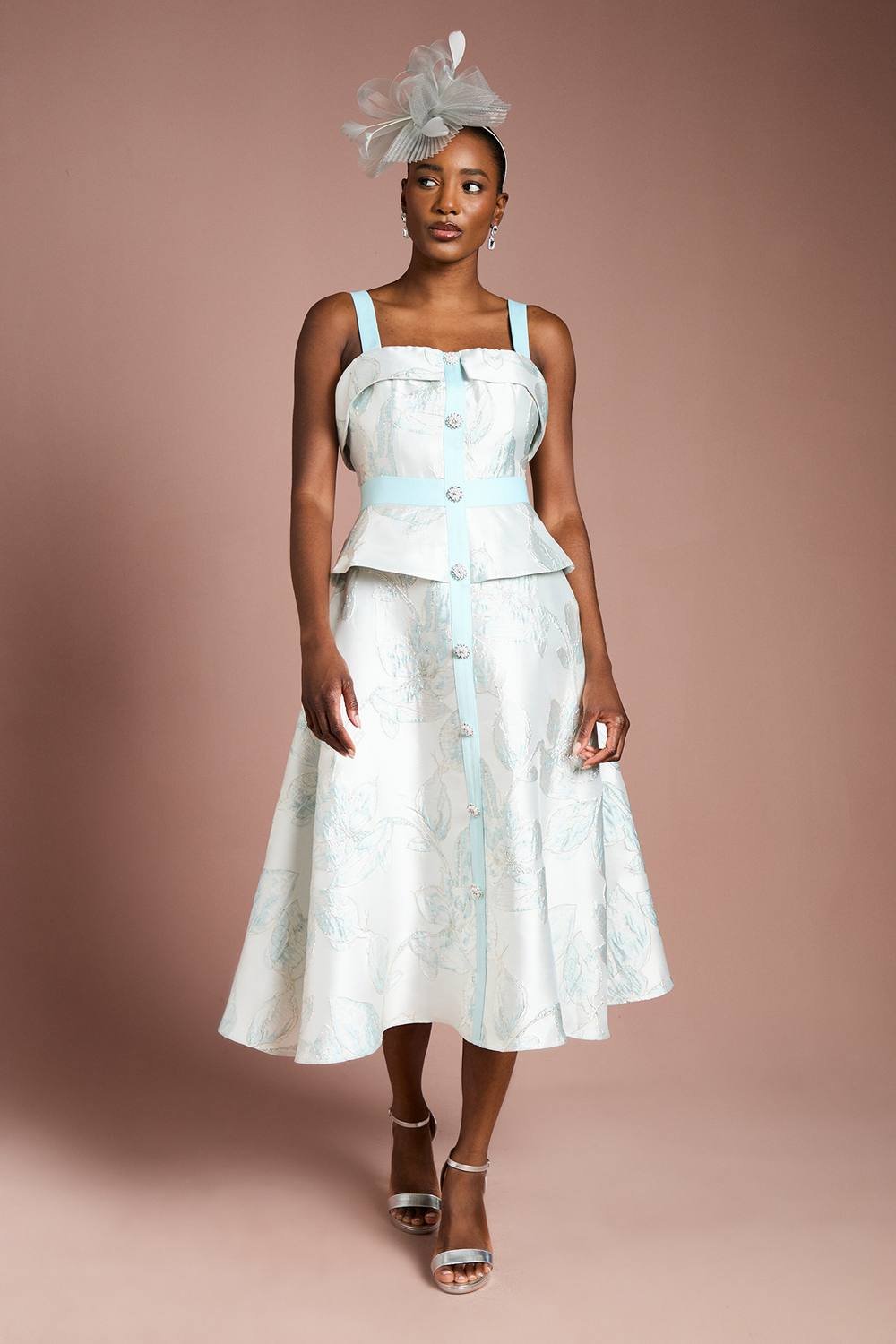 Coast Coast Women's Peplum Hem Jacquard Midi Dress in Mint - 2