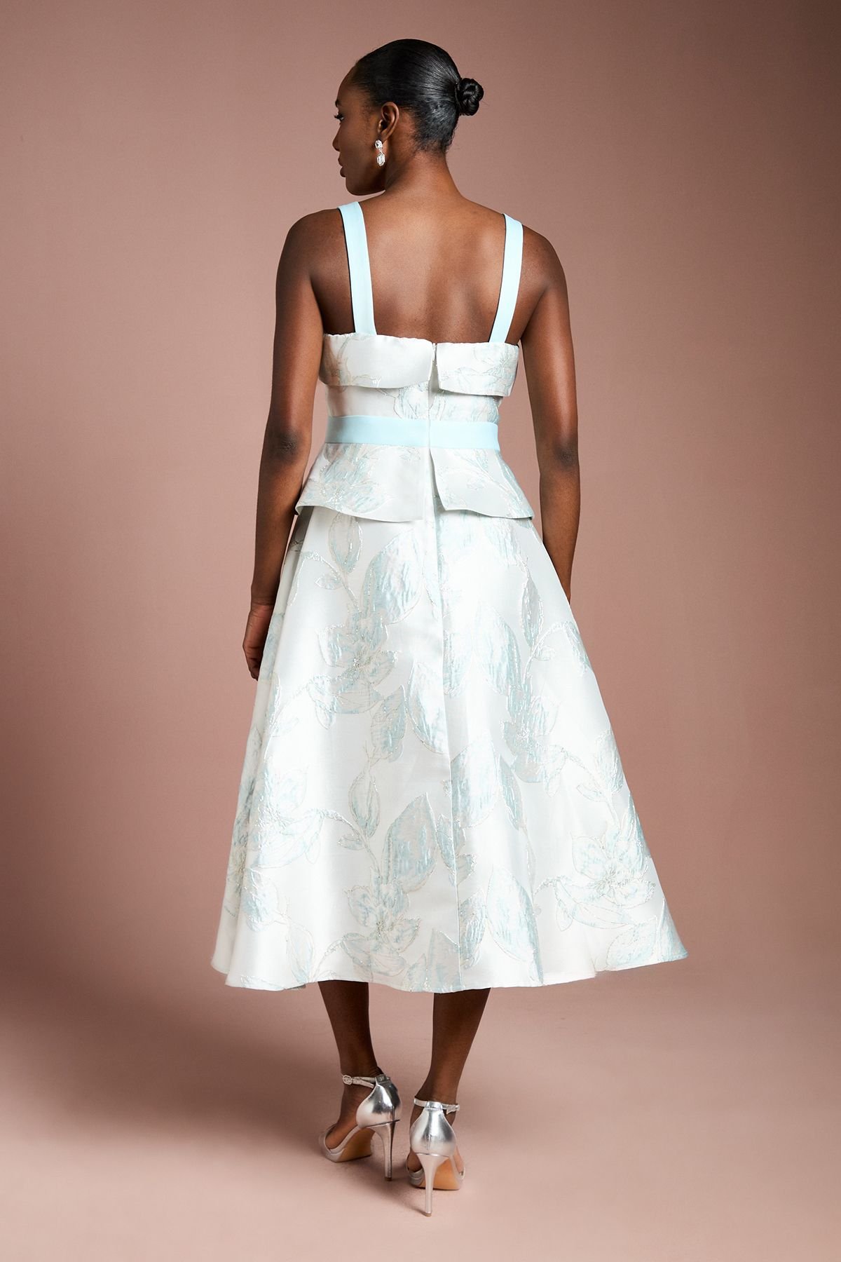 Coast Coast Women's Peplum Hem Jacquard Midi Dress in Mint - 3