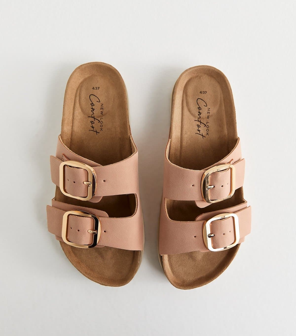 New Look Women's Light Pink Cork Sole Double Strap Mule Sandals Vegan New Look