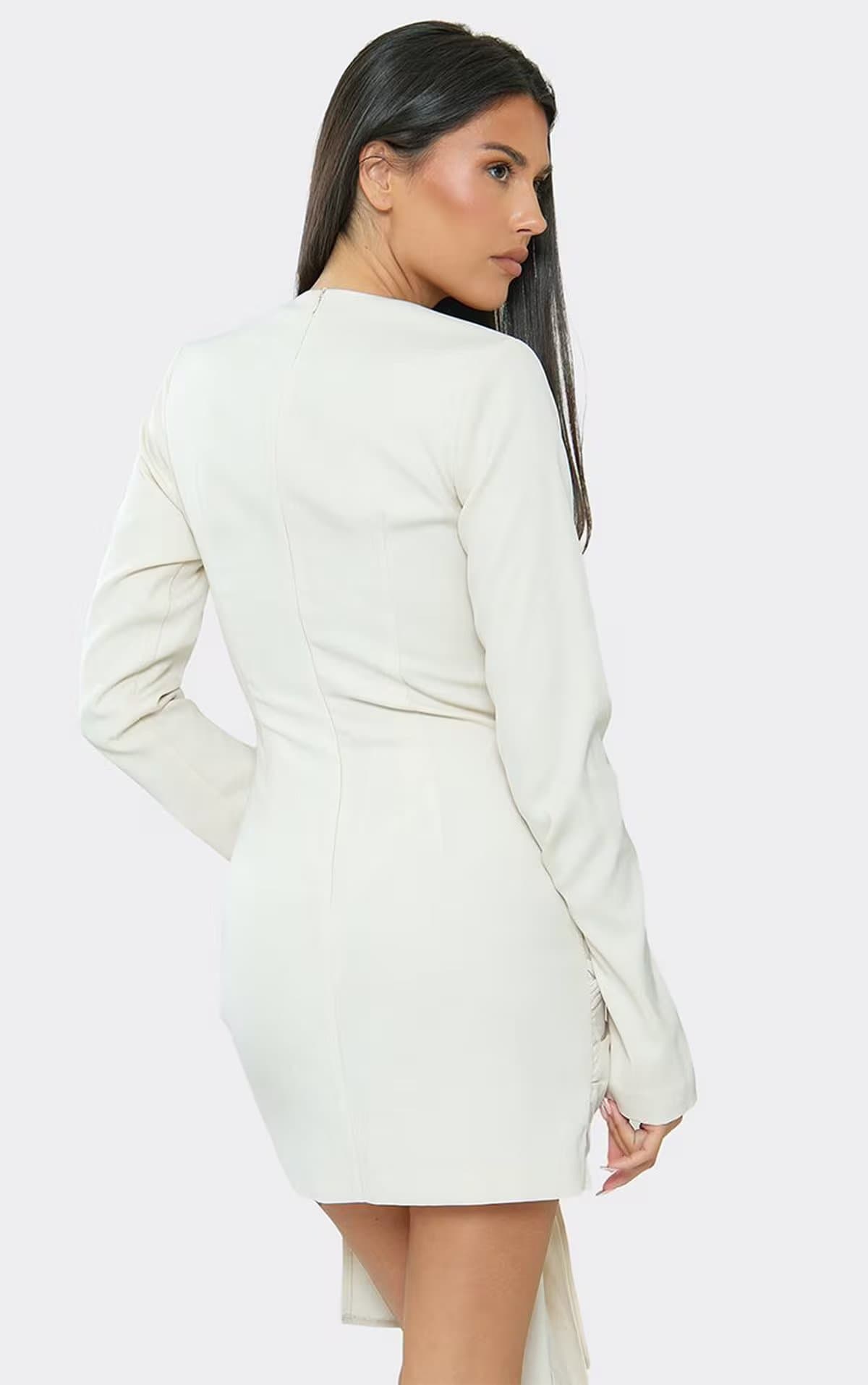 EGO Long Sleeve Tie Waist Corset Mini Dress In Cream., Women's Size UK 6