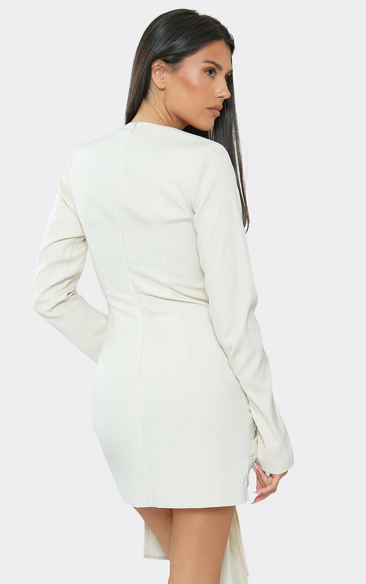 EGO Long Sleeve Tie Waist Corset Mini Dress In Cream., Women's Size UK 6 - 1