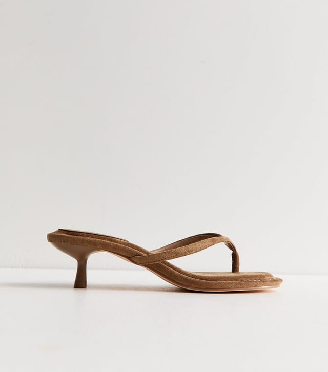 New Look Women's Tan Faux Suede Toe Post Kitten Heel Mules New Look - 3