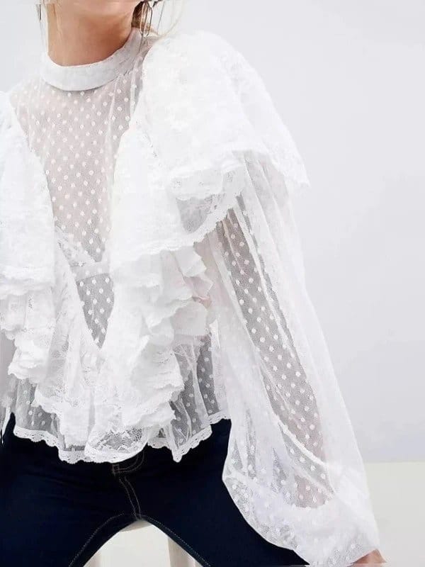 ASOS Vintage Ivory Lace Ruffle Blouse Size 6