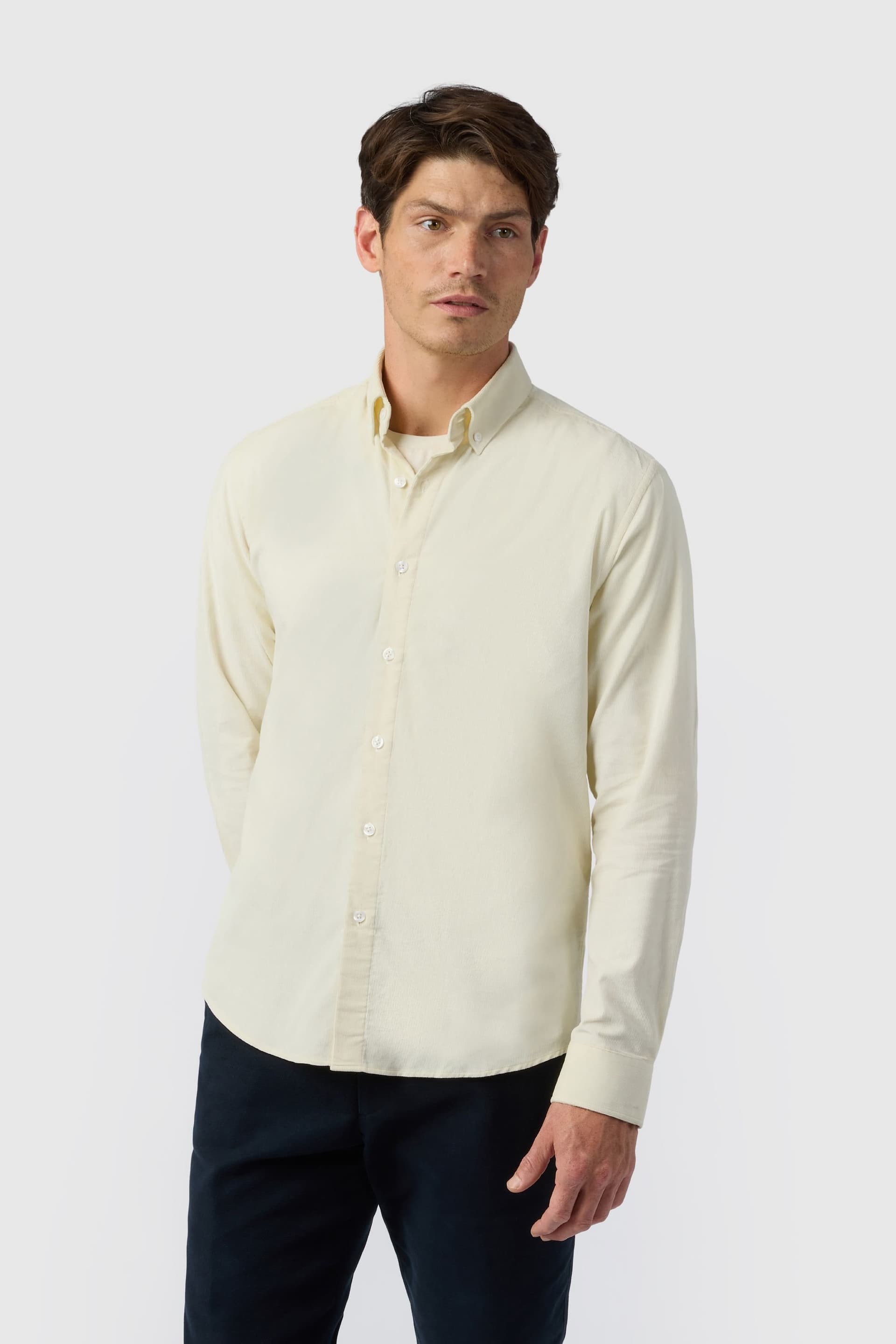 Melka Melka Men's Ecru Corduroy Button Down Shirt