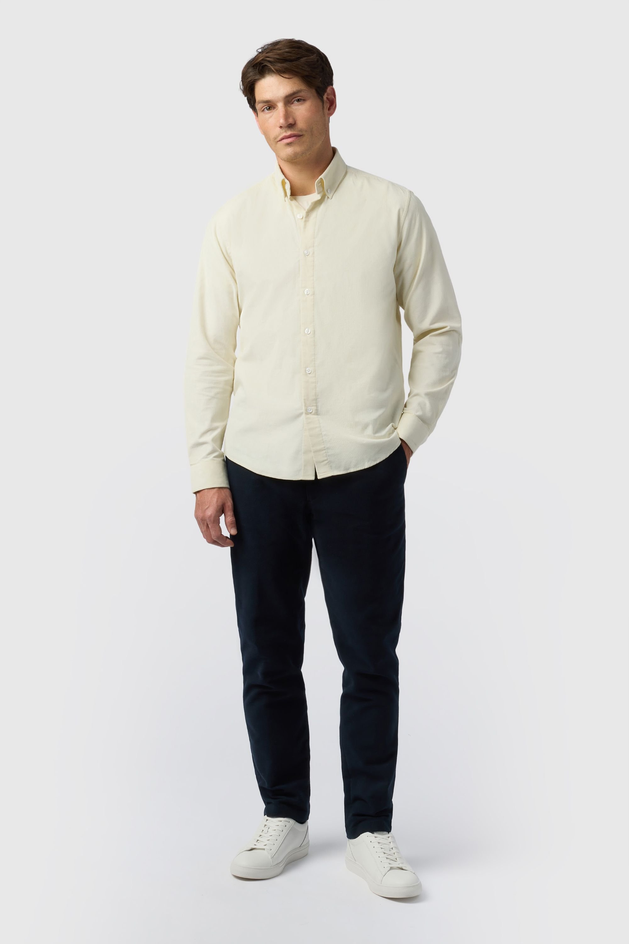 Melka Melka Men's Corduroy Button Down Shirt in Ecru - 2