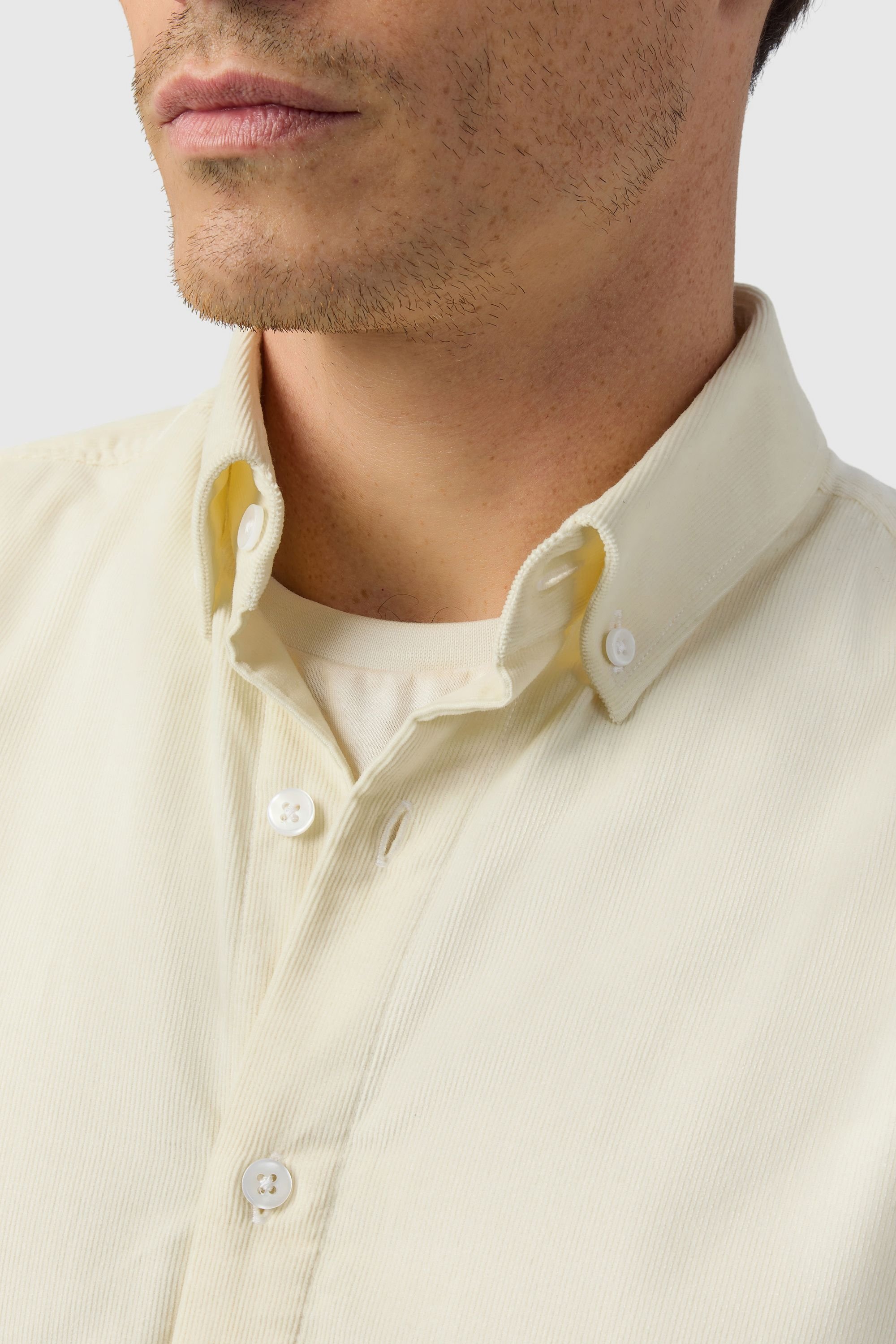 Melka Melka Men's Corduroy Button Down Shirt in Ecru - 3