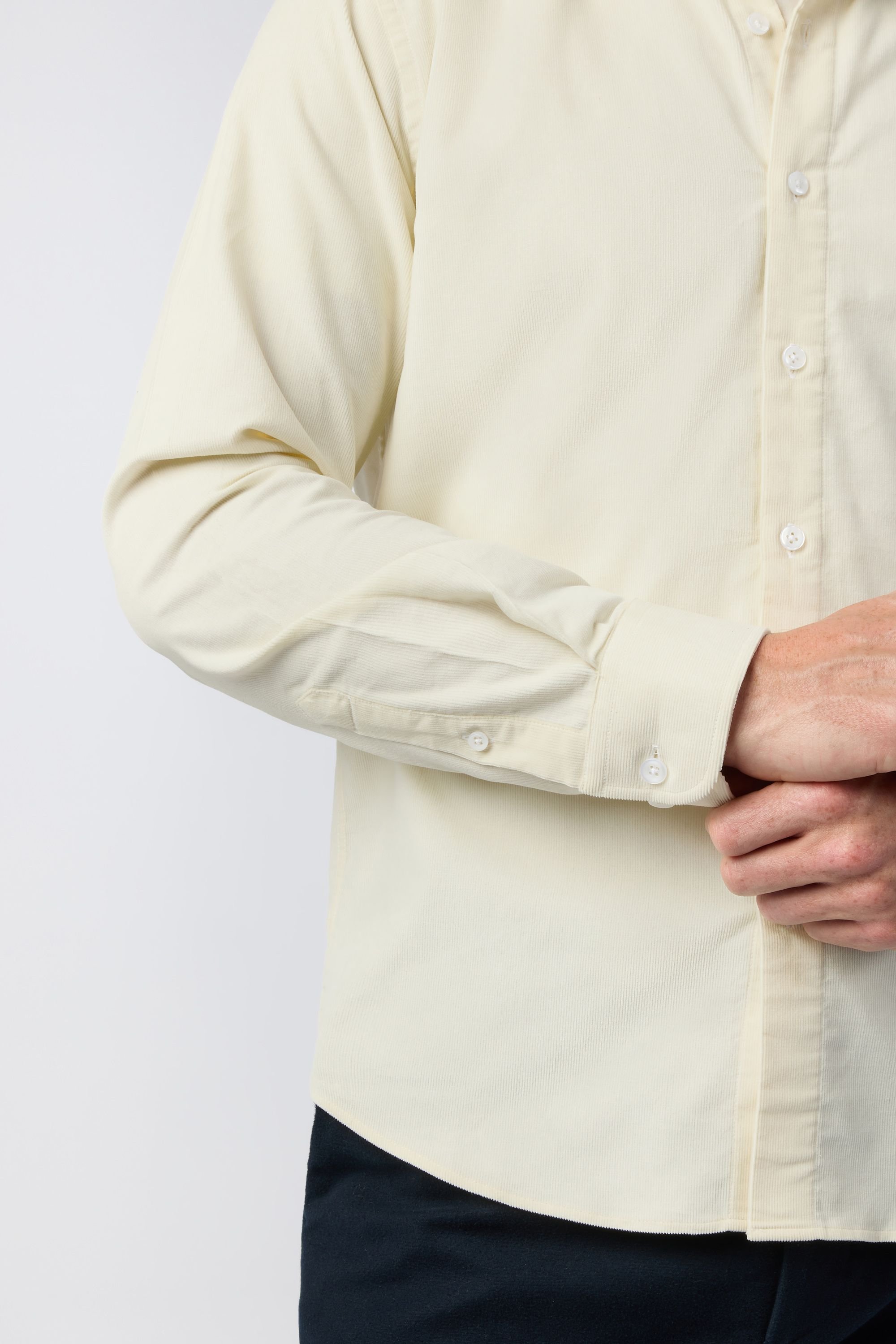 Melka Melka Men's Corduroy Button Down Shirt in Ecru - 4