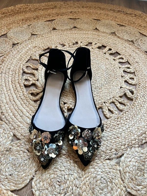 ASOS Black suede pointy flats with sequin detailing