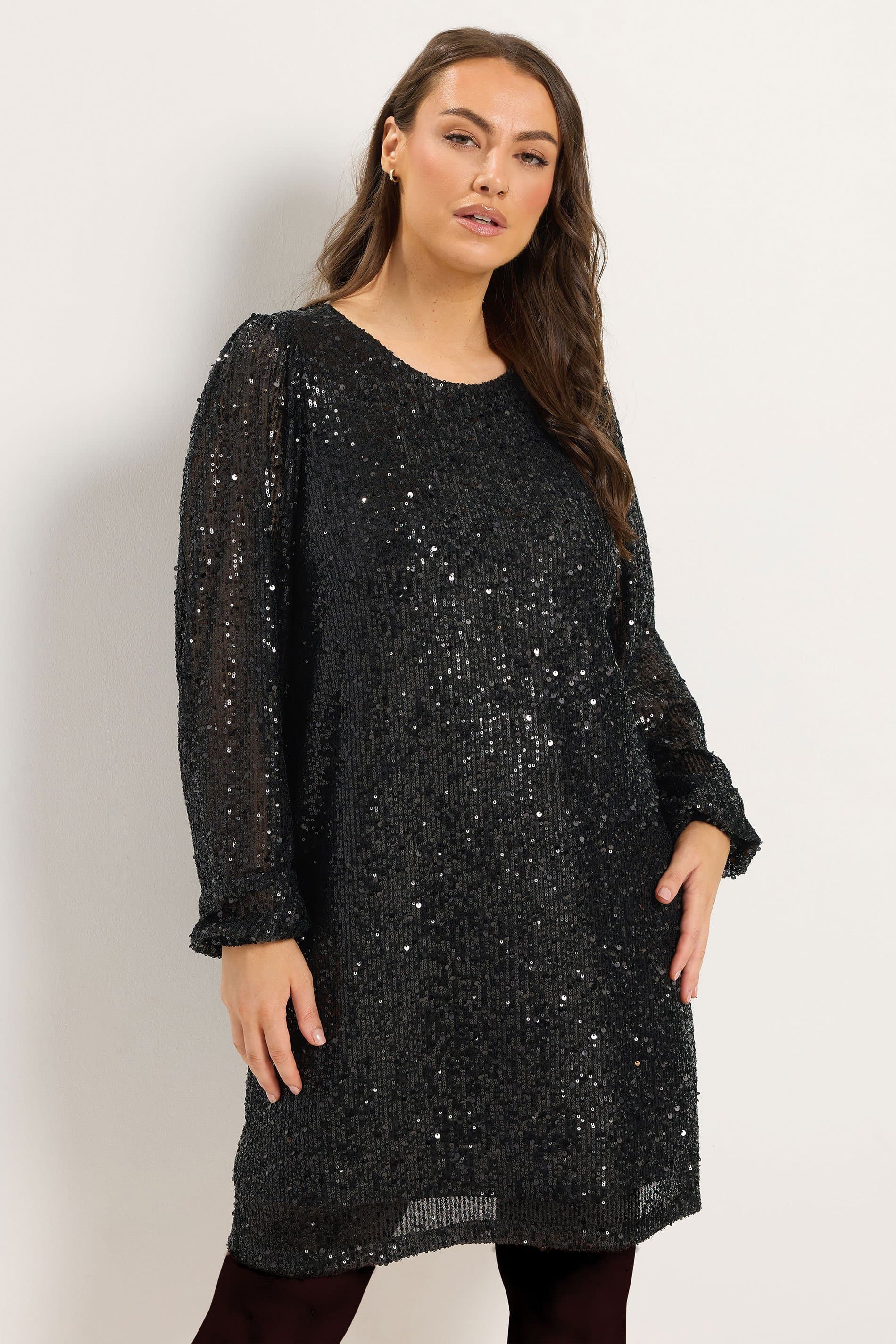 Yours Plus Size Black Sequin Embellished Dress