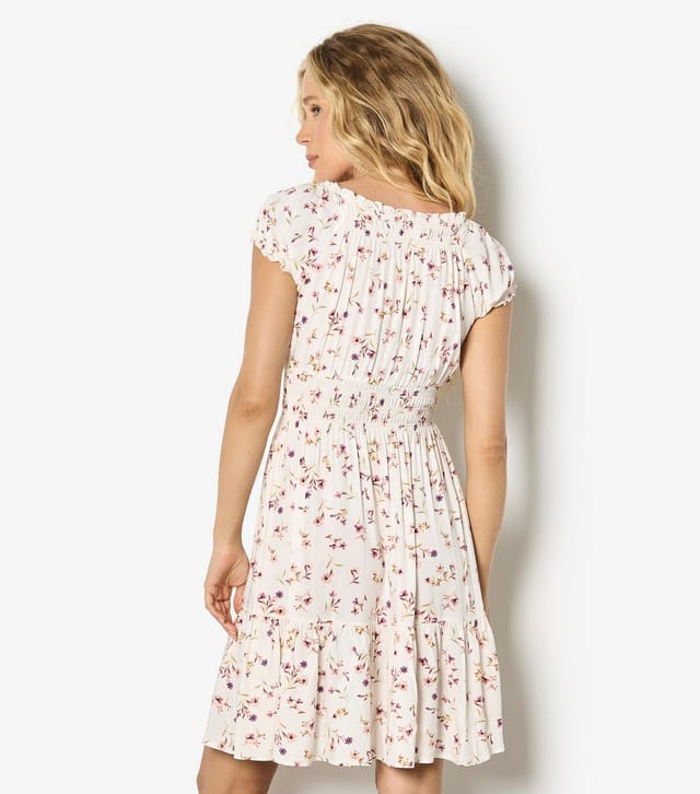Apricot Women's Cream Floral Print Milkmaid Mini Dress Apricot New Look - 2