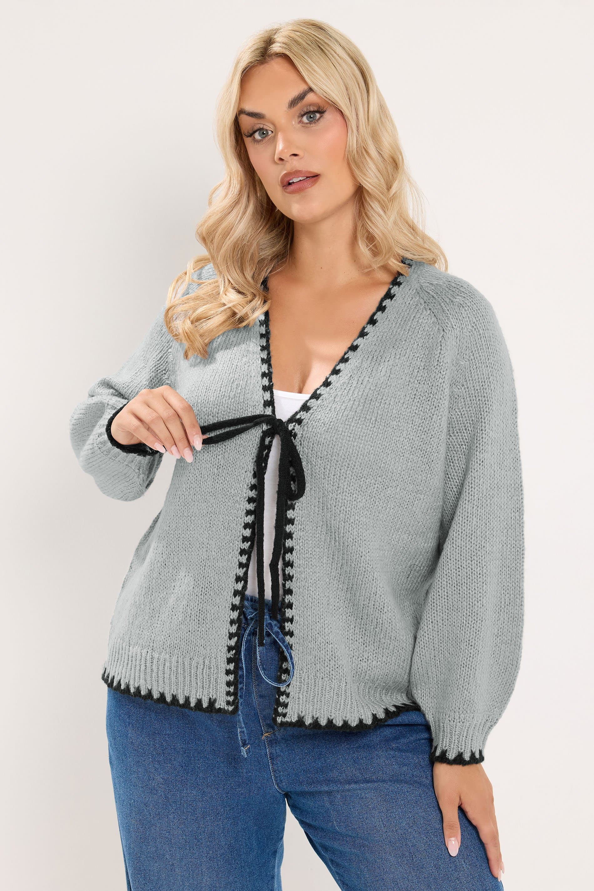 Yours Plus Size Grey Tie Front Cardigan