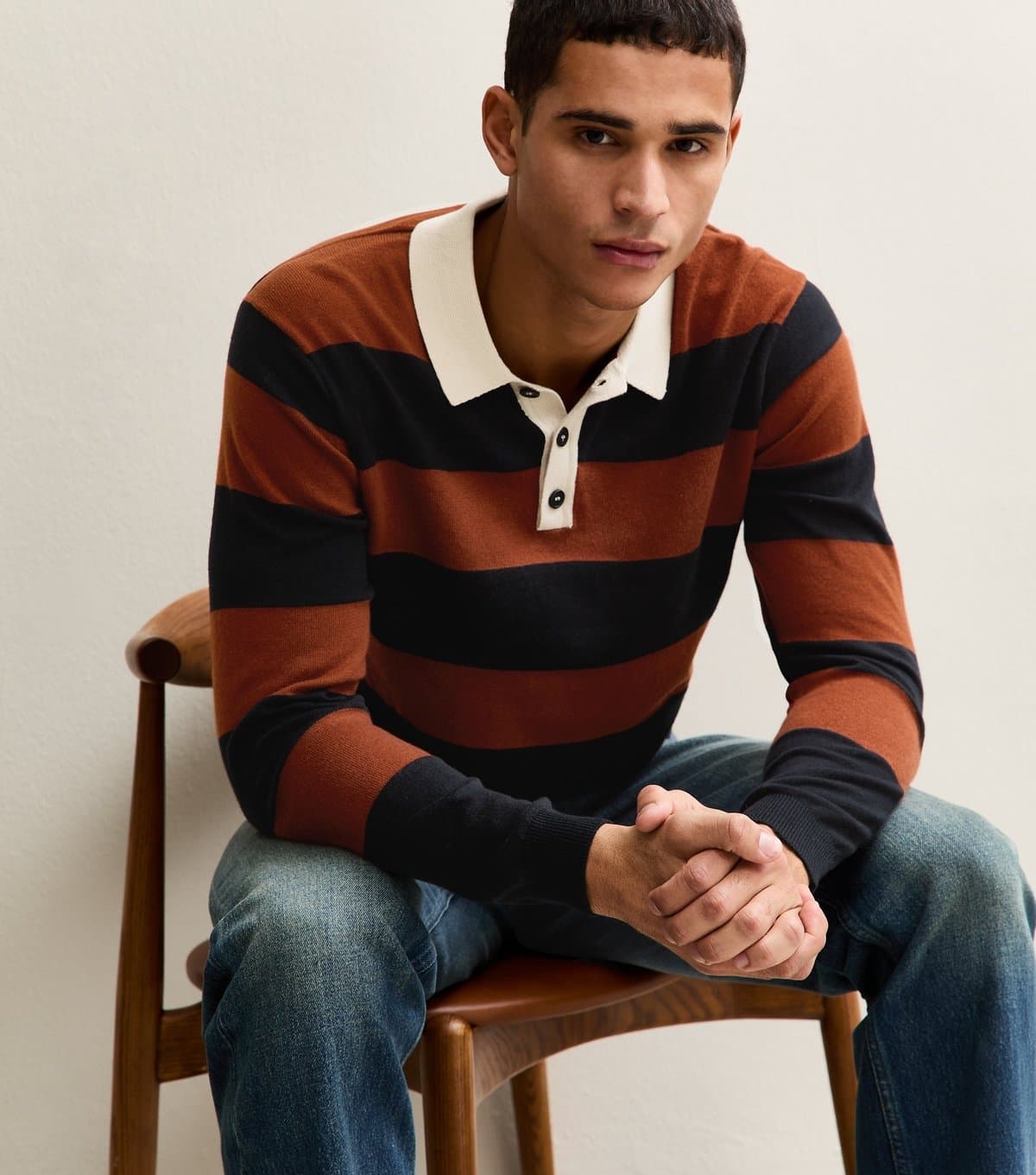 Only and Sons Men's Orange Relaxed Striped Knit Polo Top Only and Sons New Look