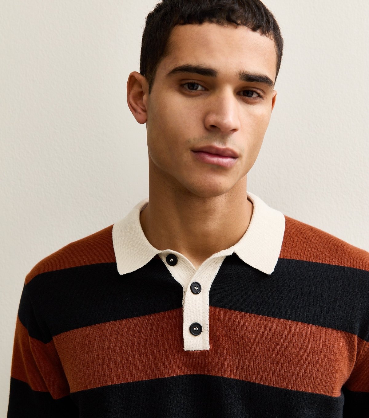 Only and Sons Men's Orange Relaxed Striped Knit Polo Top Only and Sons New Look - 2