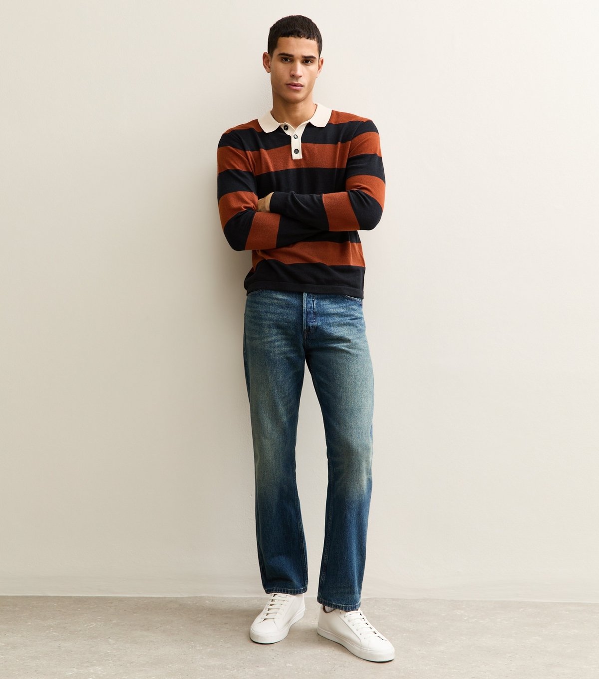 Only and Sons Men's Orange Relaxed Striped Knit Polo Top Only and Sons New Look - 3