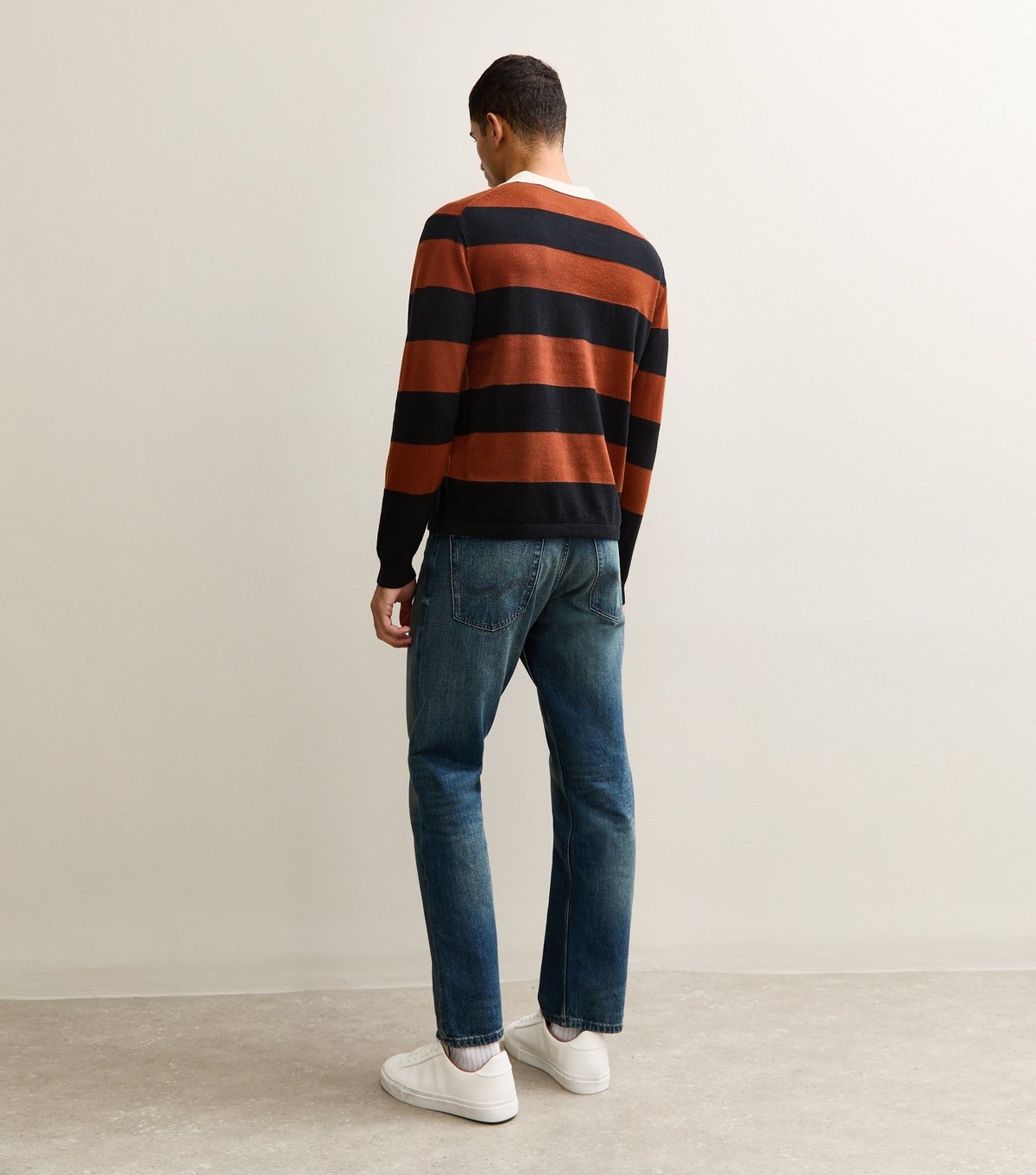 Only and Sons Men's Orange Relaxed Striped Knit Polo Top Only and Sons New Look - 4