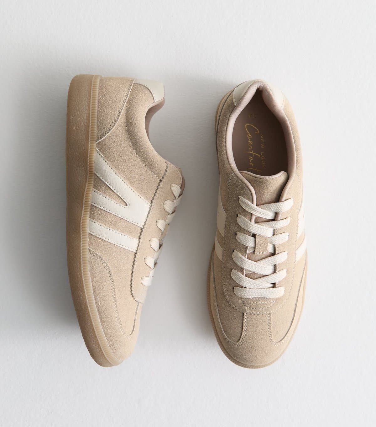 New Look Women's Off White Faux Suede Panelled Trainers New Look