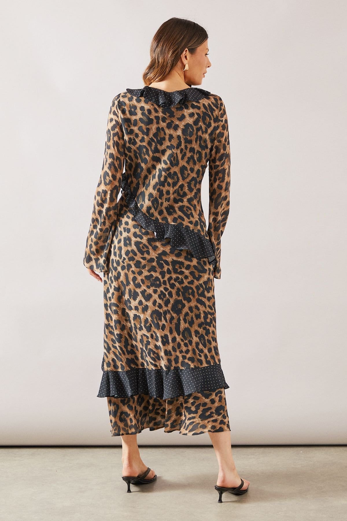 Wallis Wallis Women's Leopard Mixed Print Ruffle Midi Dress in Black - 4
