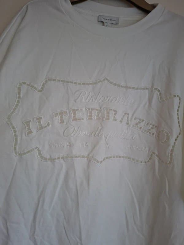 Topshop Topshop White Oversized T-Shirt | Il Terrazzo Embroidered Graphic | UK 12-14 New