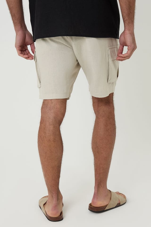 Threadbare threadbare Men's Linen Blend Cargo Shorts in Light Stone - 2