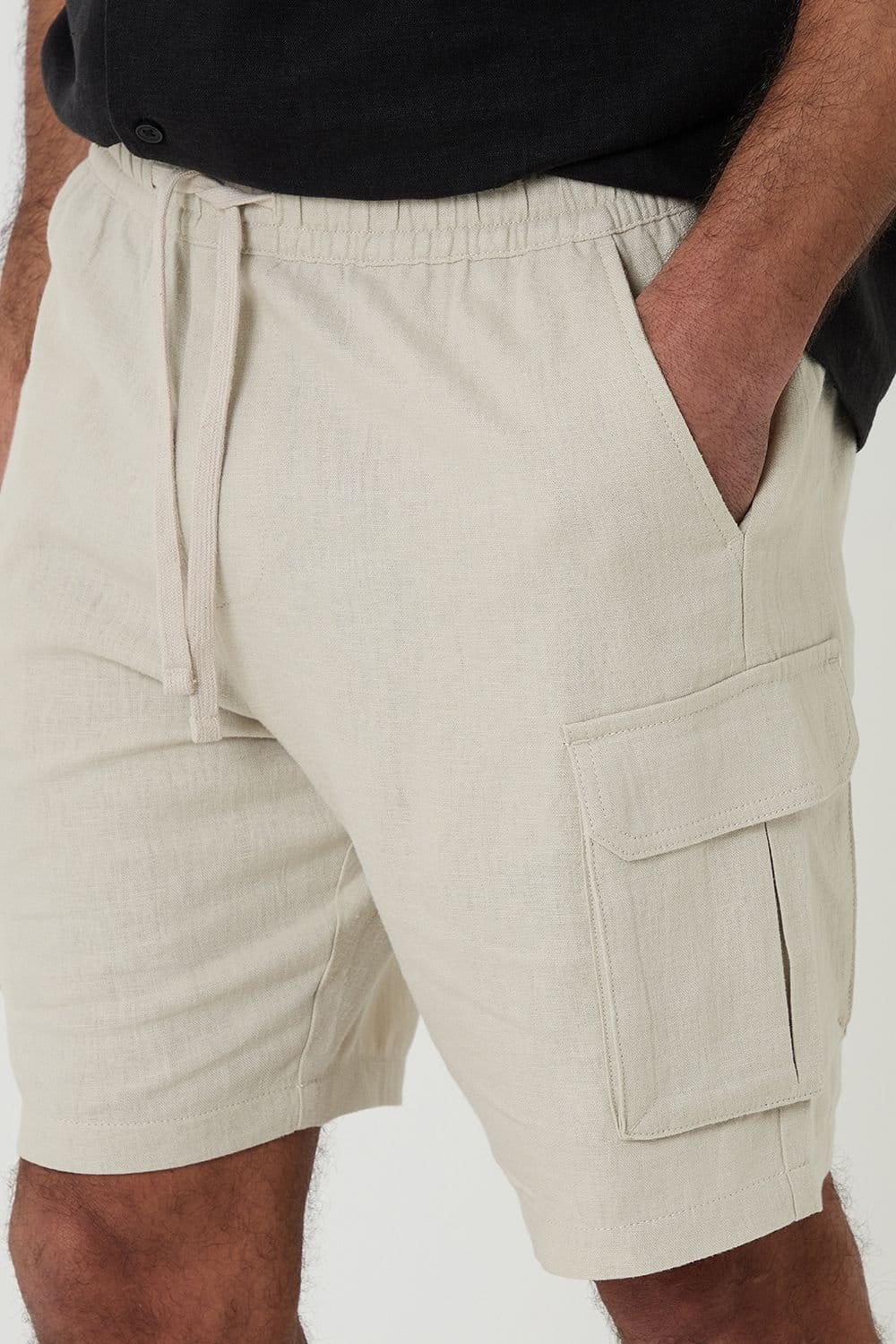 Threadbare threadbare Men's Linen Blend Cargo Shorts in Light Stone - 4
