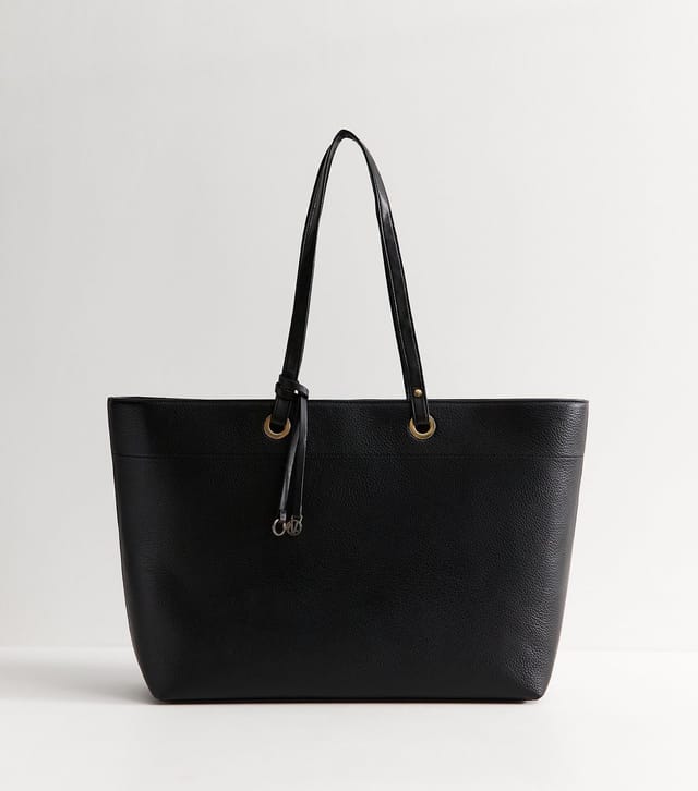 New Look Black Faux Leather Logo Charm Laptop Case Tote Bag New Look - 3