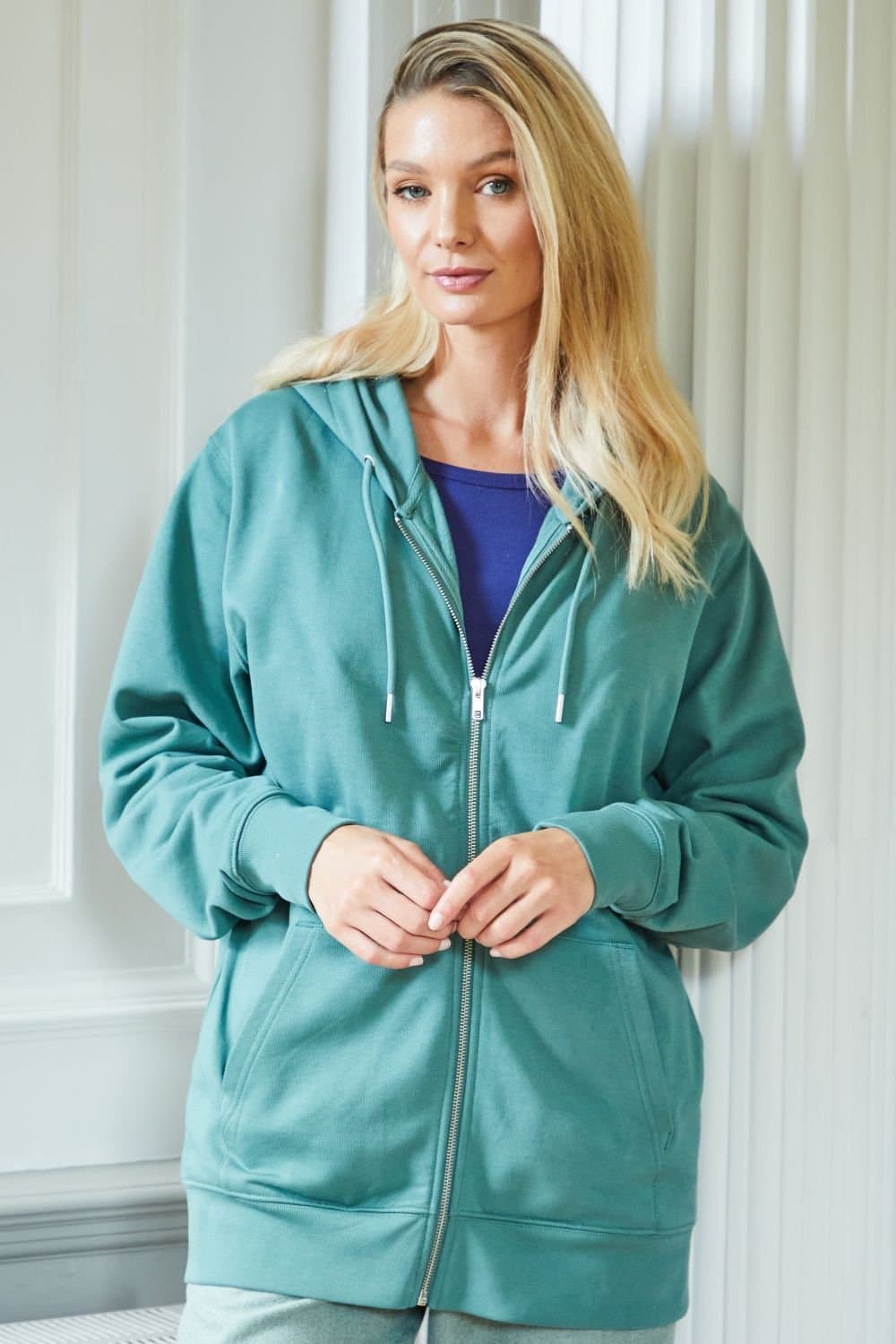British Boxers British Boxers Women's "Thyme" Cotton Zip-up Hoodie in Pale Green