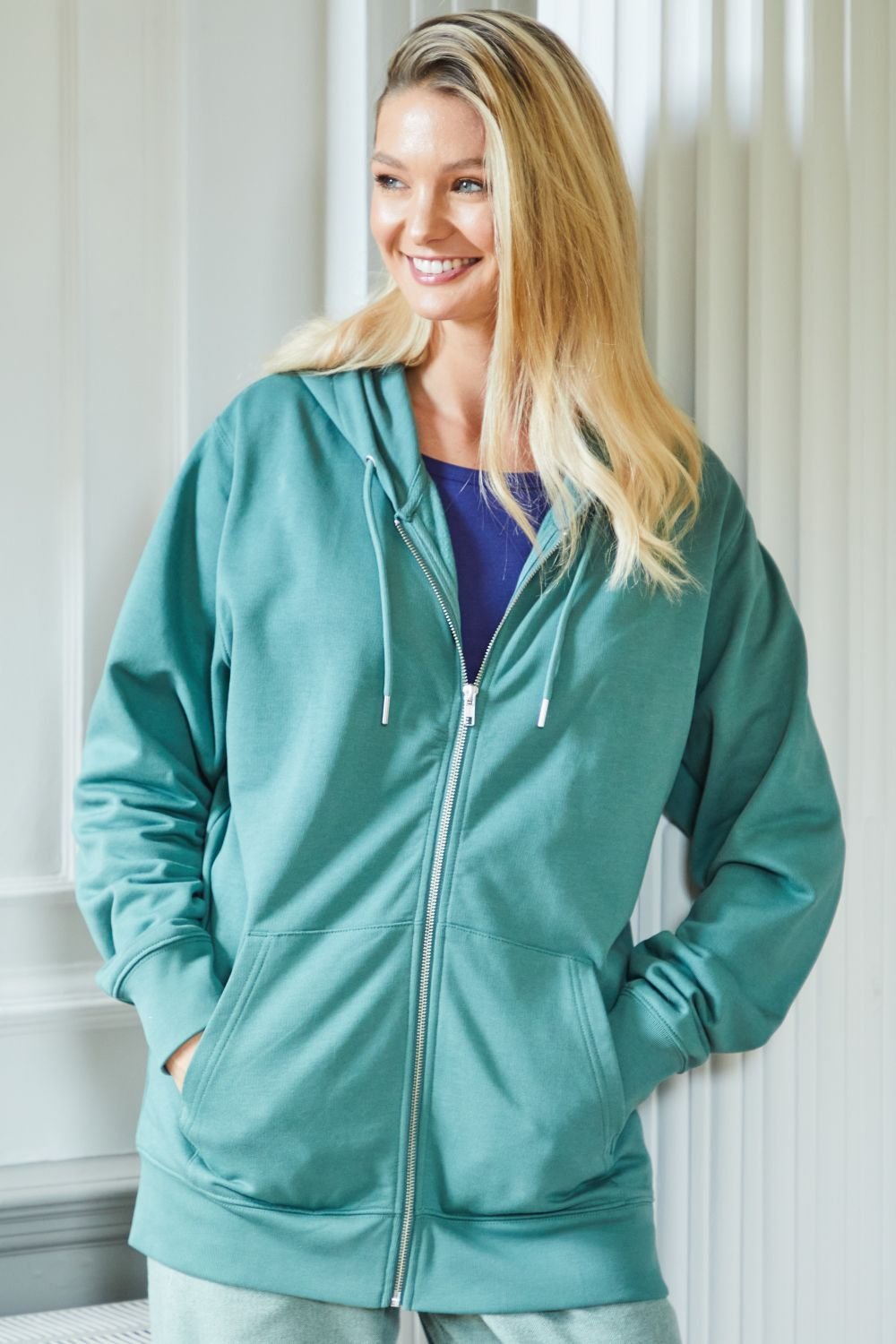 British Boxers British Boxers Women's "Thyme" Cotton Zip-up Hoodie in Pale Green - 2