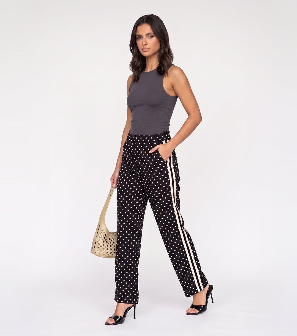 Urban Bliss Women's Black Polka Dot Side Stripe Wide Leg Trousers Urban Bliss New Look