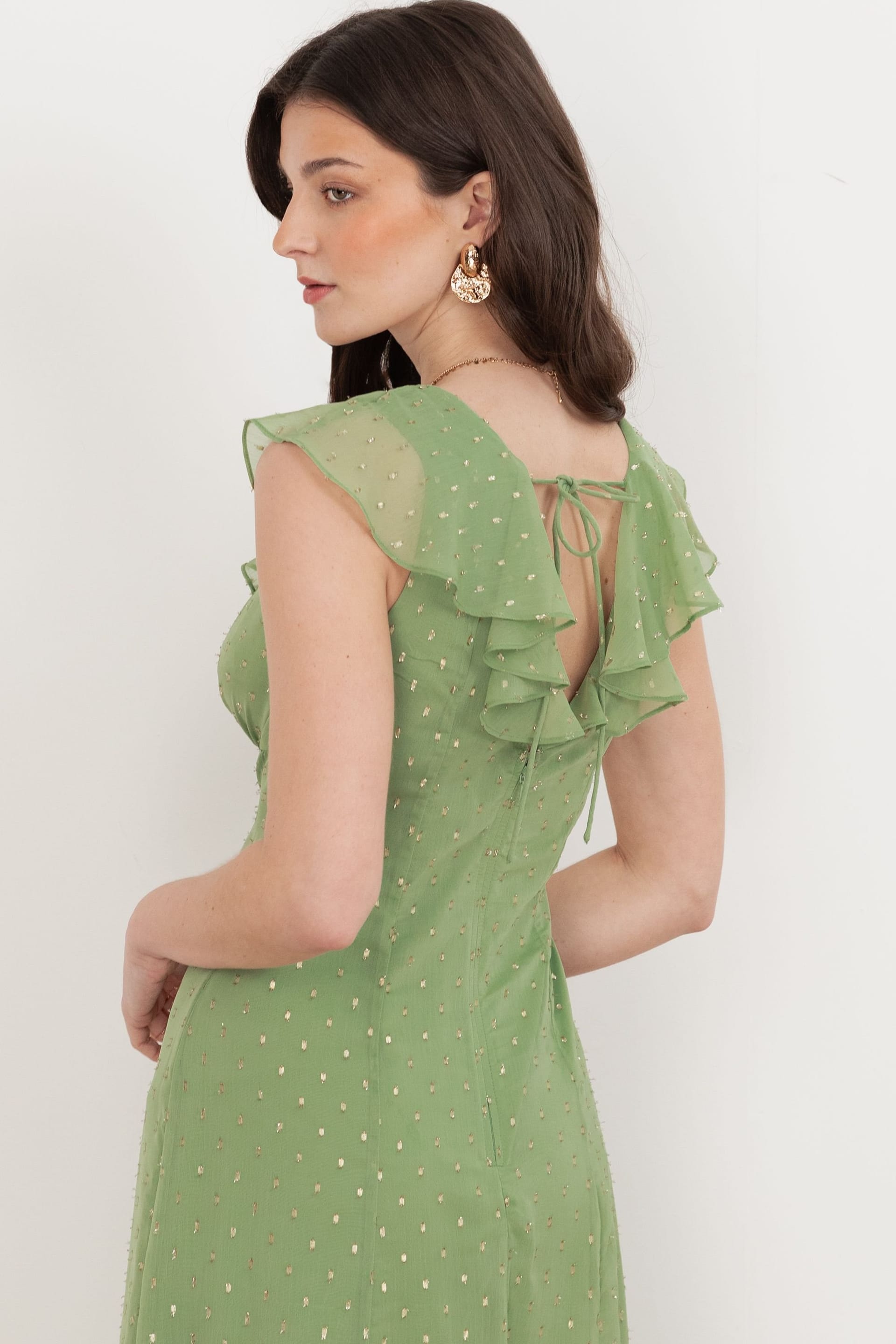 Anaya with Love Anaya with Love Women's V Neck Ruffle Midaxi Dress in Green - 4