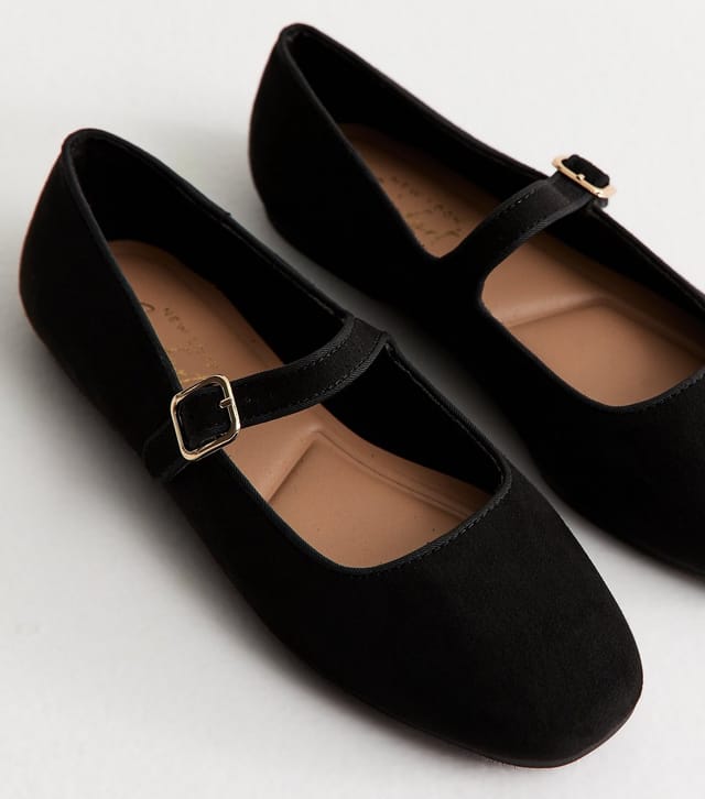 New Look Women's Black Faux Suede Mary Jane Ballet Flats Vegan New Look - 3