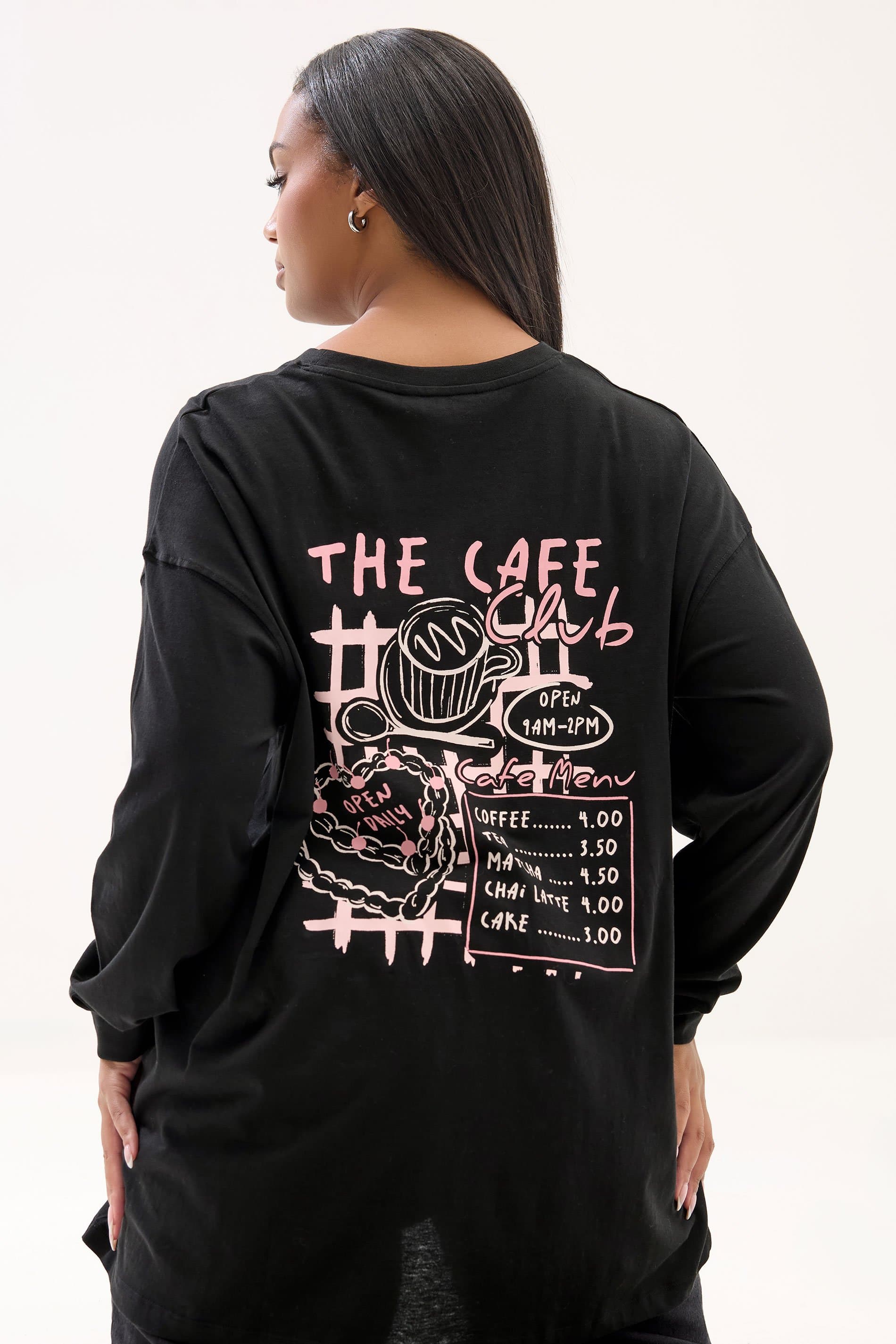 Yours Plus Size 'The Cafe' Long Sleeve Tshirt