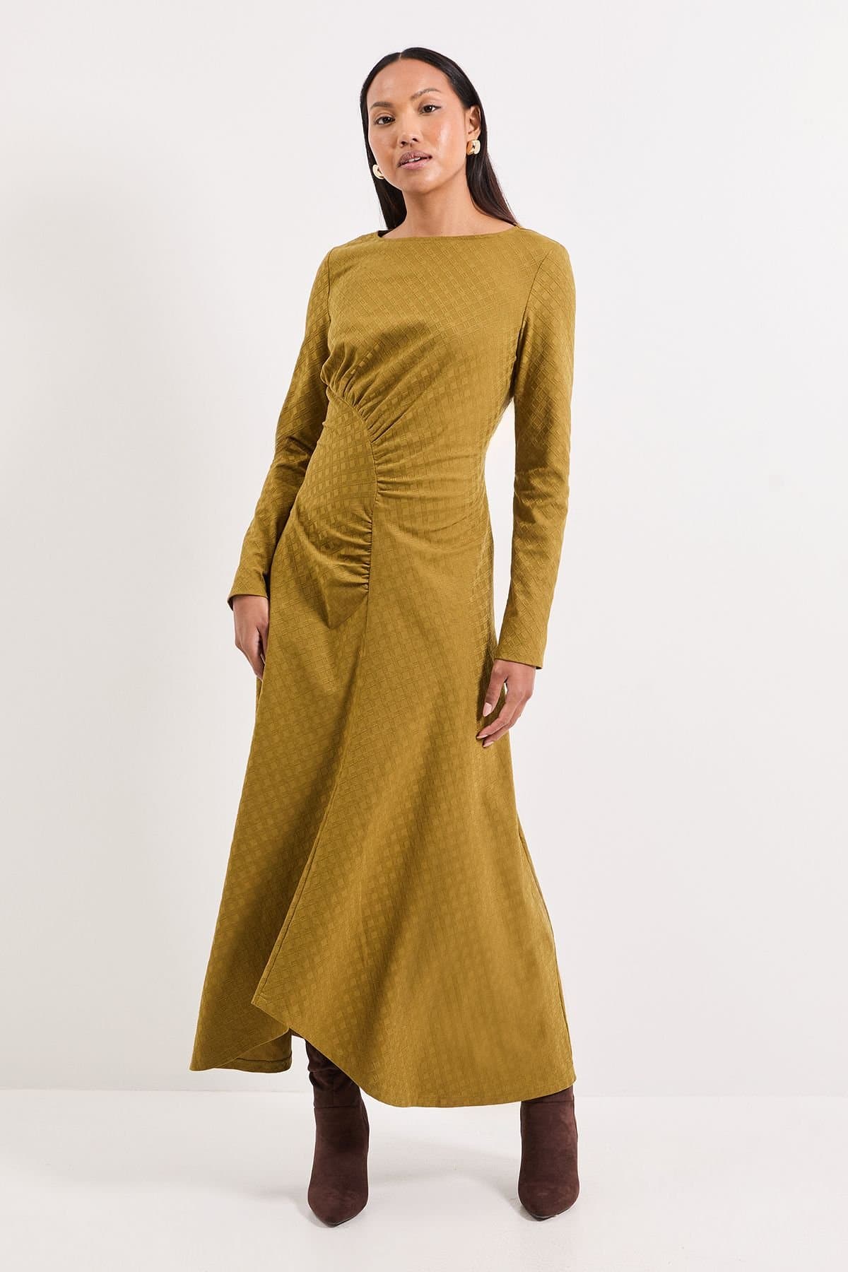 Principles Principles Women's Ponte Ruched Maxi Dress in Olive