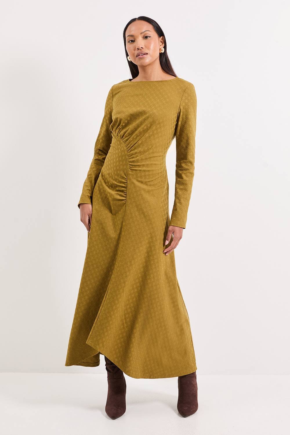 Principles Principles Women's Ponte Ruched Maxi Dress in Olive - 2
