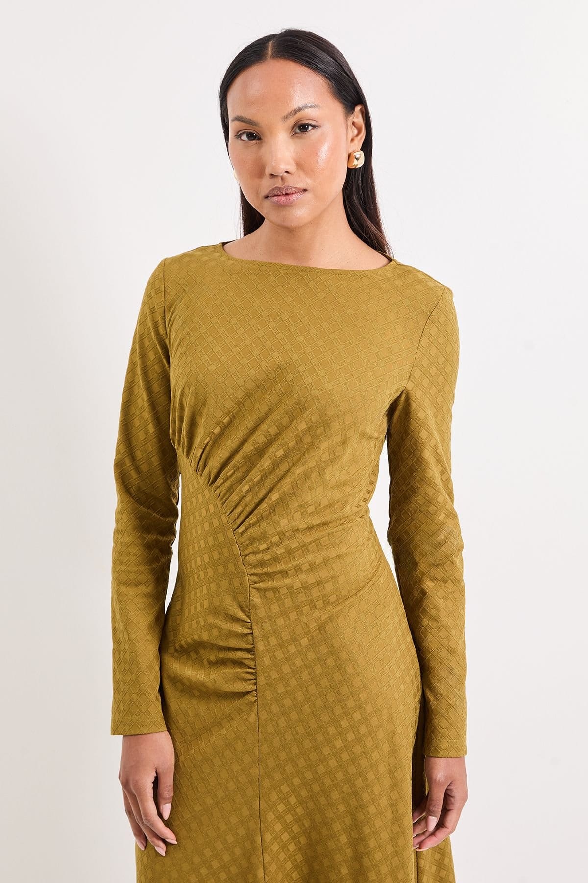 Principles Principles Women's Ponte Ruched Maxi Dress in Olive - 4