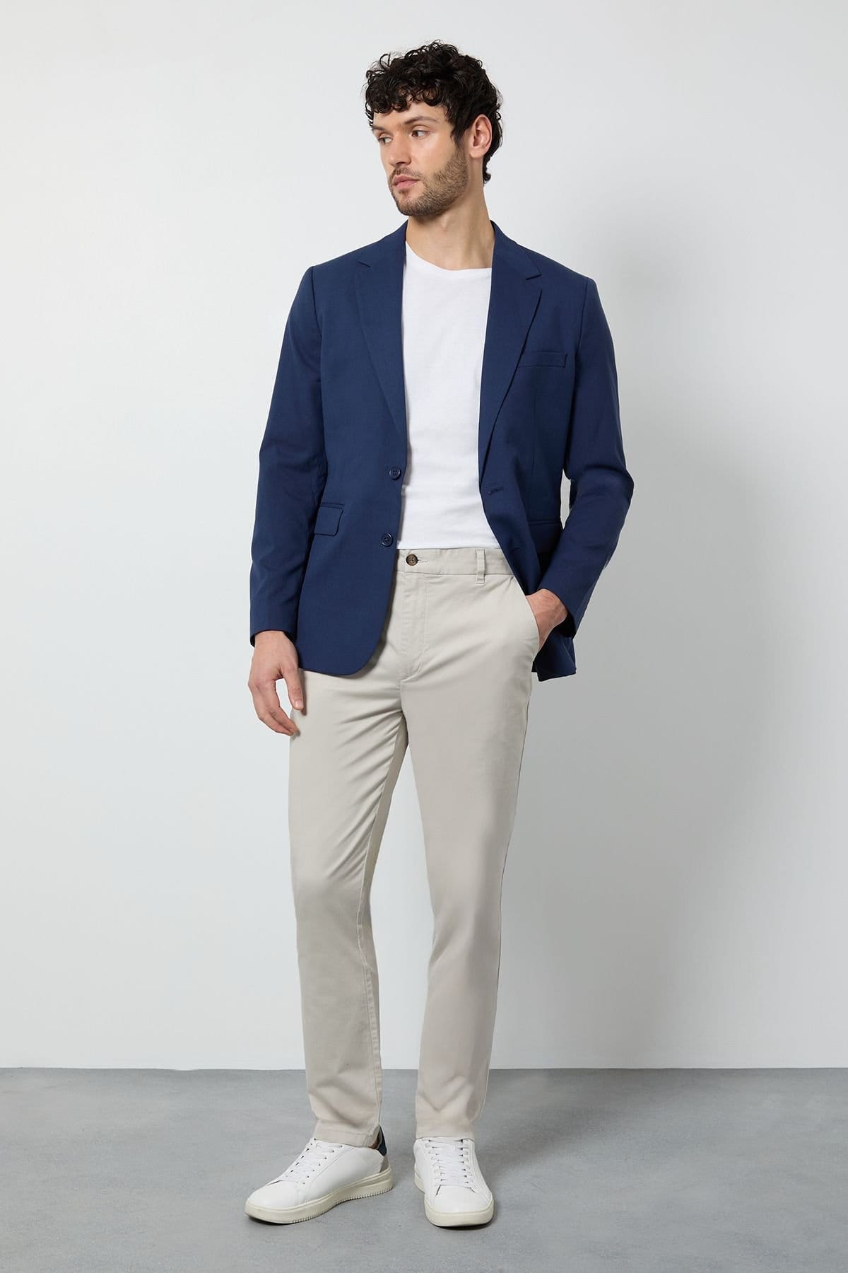 Burton Men's Off White Slim Fit Chino Trousers in Off-White