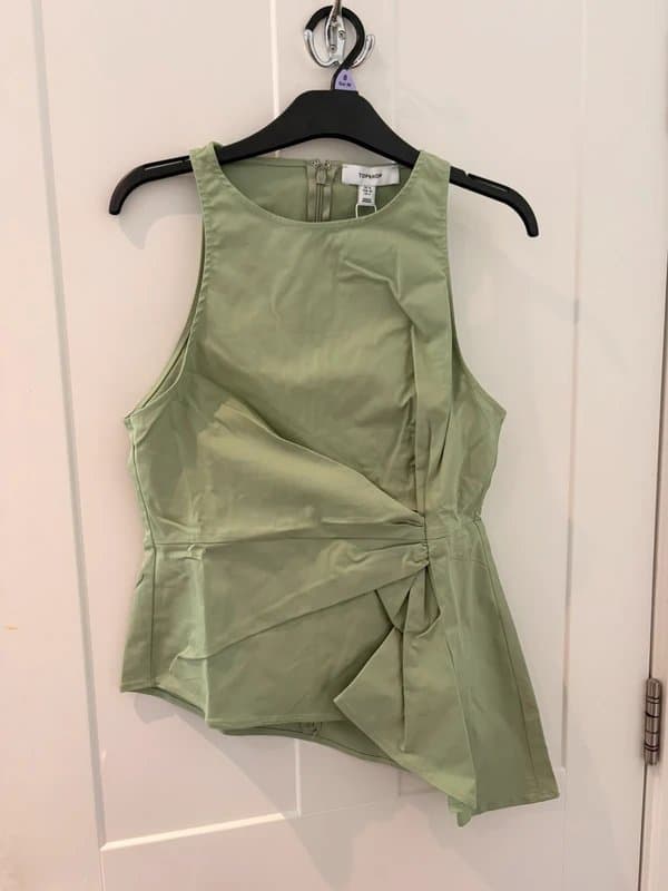 Topshop Topshop BNWT sage green cotton sleeveless top asymmetric hem cinched waist top