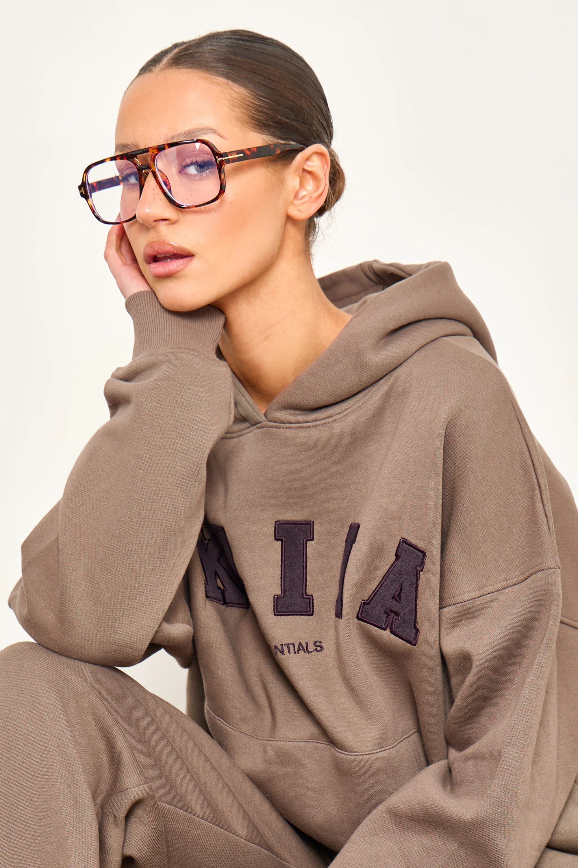 Kaiia Kaiia Essentials Slogan Oversized Hoodie Biscuit - 3