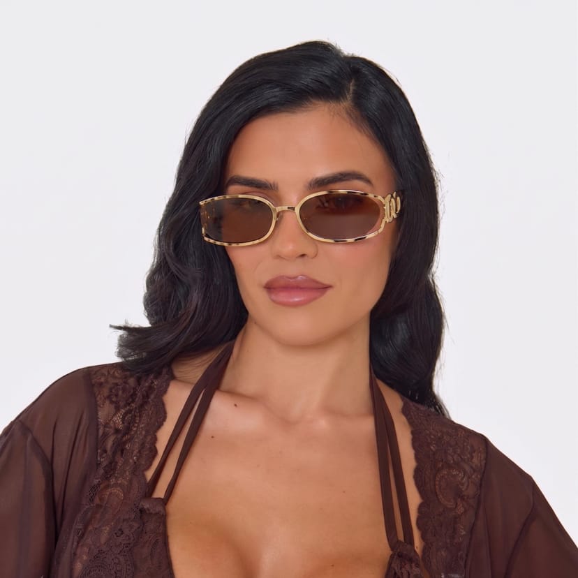 EGO Oval Shaped Cut Out Side Frame Detail Sunglasses In Leopard Print, Women's Size UK 0 - 1