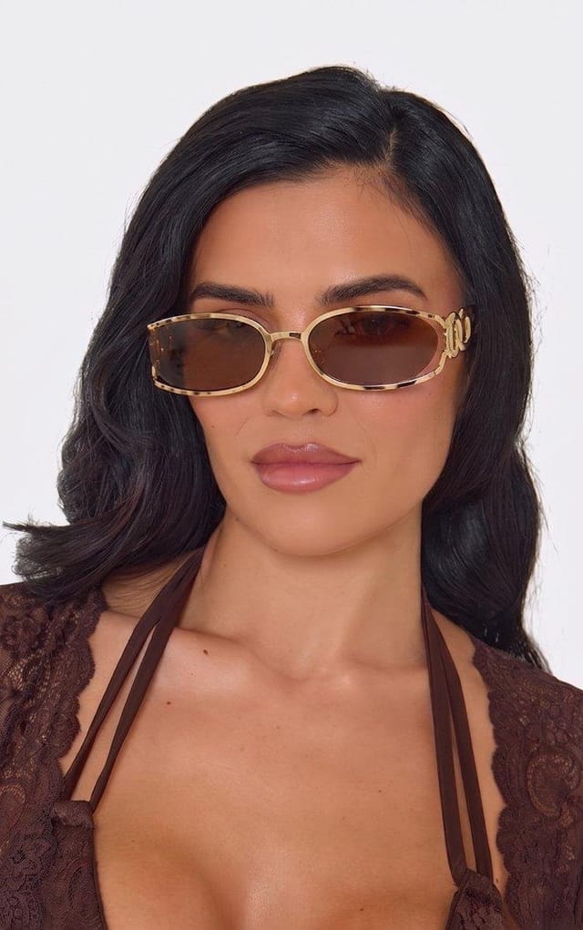 EGO Oval Shaped Cut Out Side Frame Detail Sunglasses In Leopard Print, Women's Size UK 0 - 2