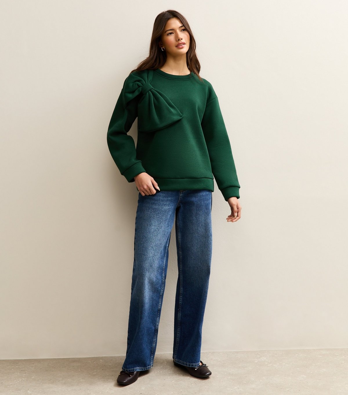 Gini London Women's Green Bow Applique Oversized Jumper Gini London New Look - 2