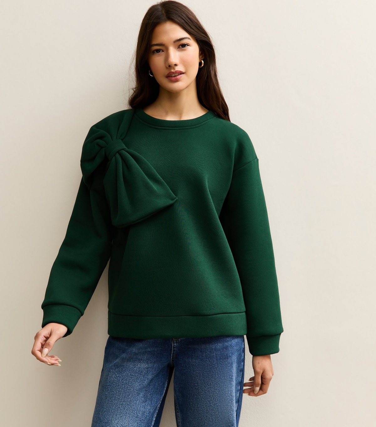 Gini London Women's Green Bow Applique Oversized Jumper Gini London New Look - 3