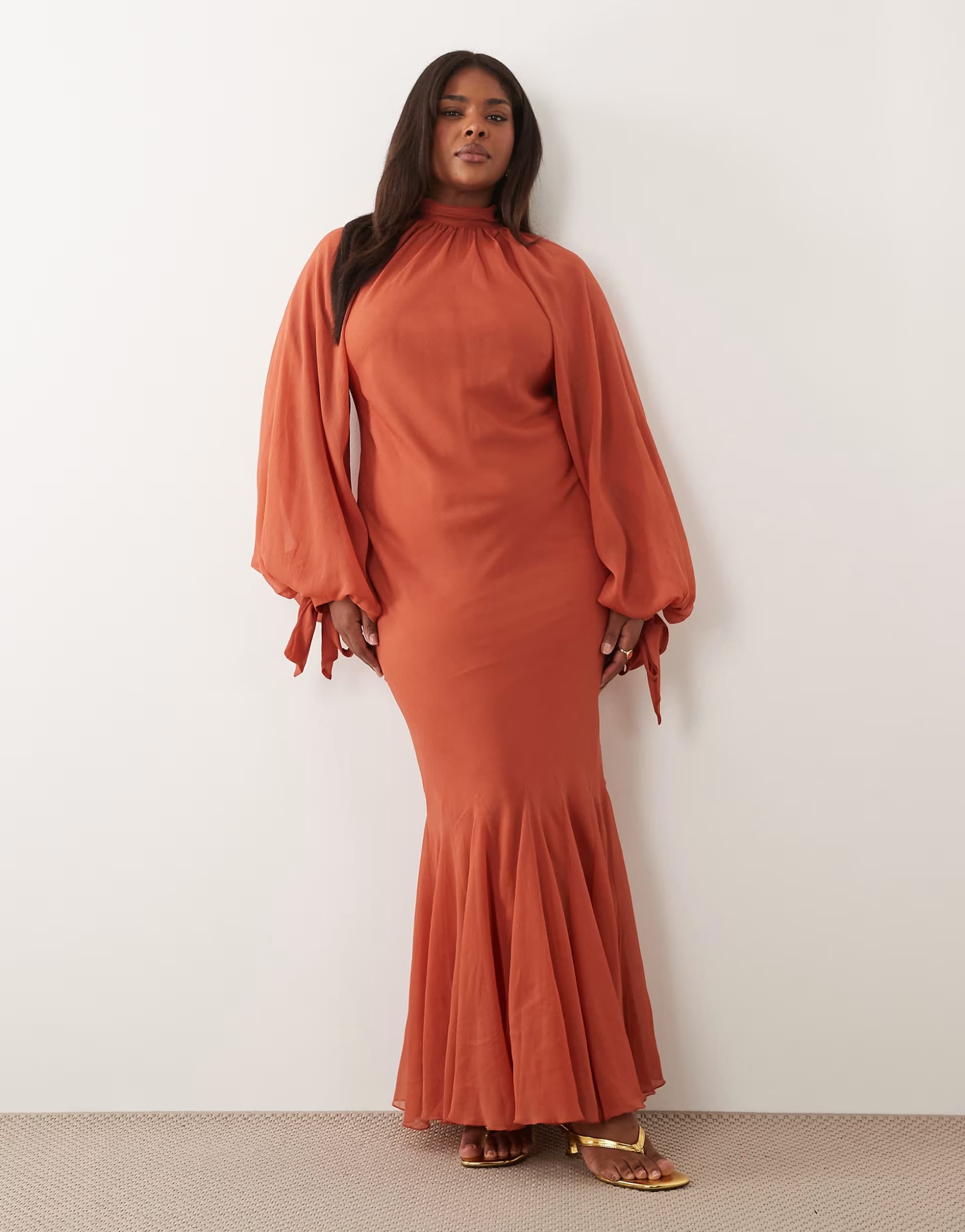 ASOS ASOS DESIGN Curve high neck maxi dress with godet hem in rust