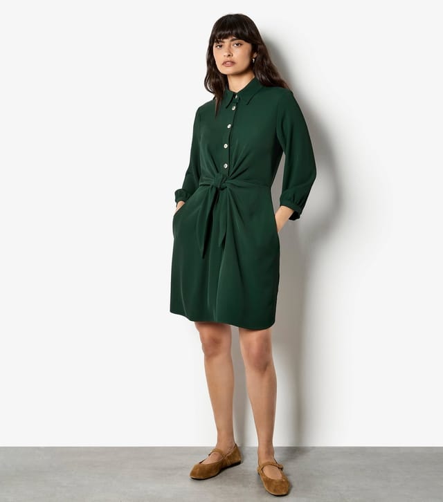 Apricot Women's Dark Green Button Front Tie Detail Dress Apricot New Look - 2