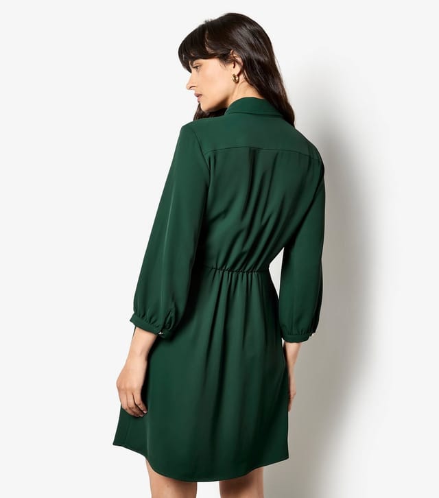 Apricot Women's Dark Green Button Front Tie Detail Dress Apricot New Look - 3