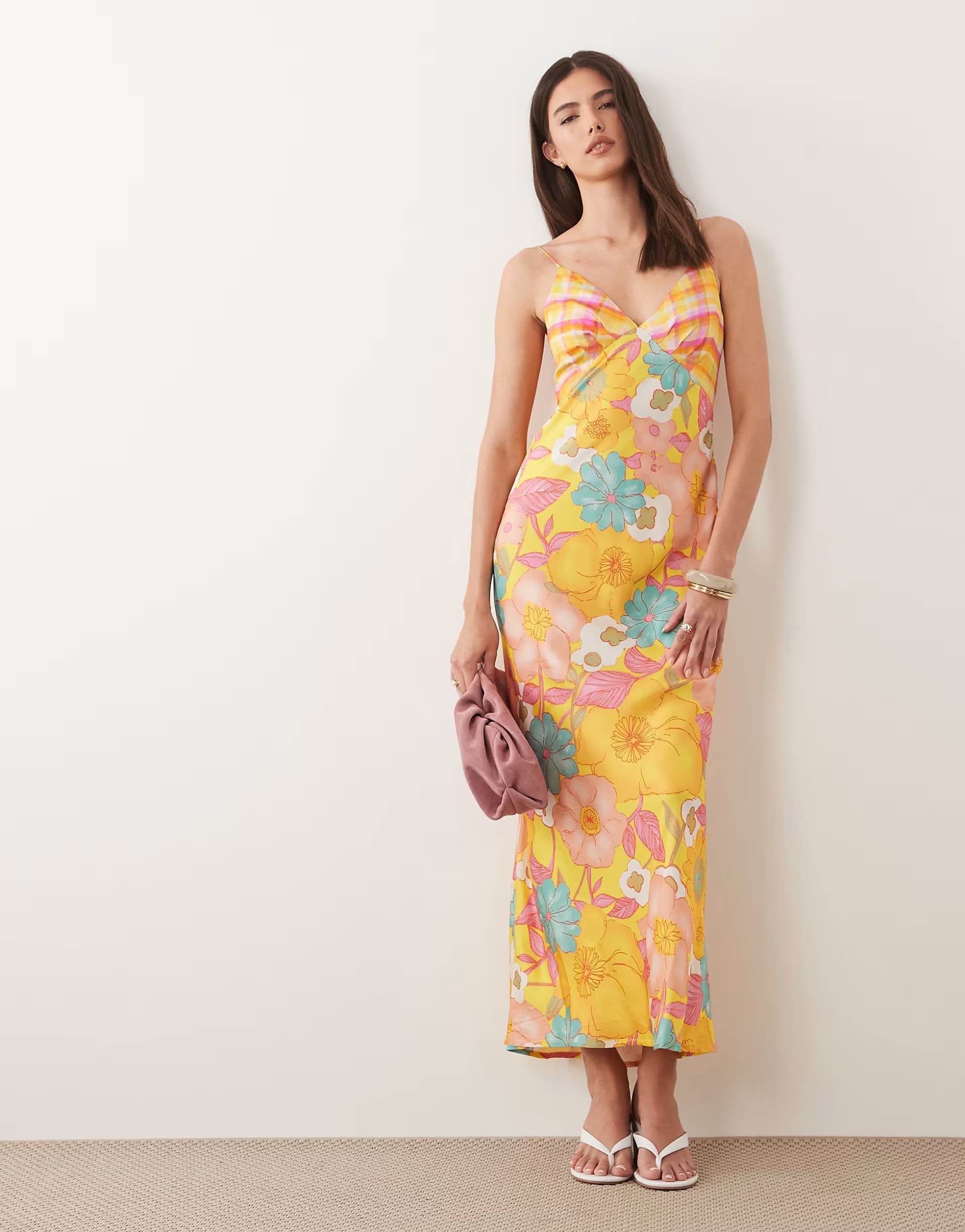 ASOS Never Fully Dressed Imogen satin cami biase maxi dress in orange floral print